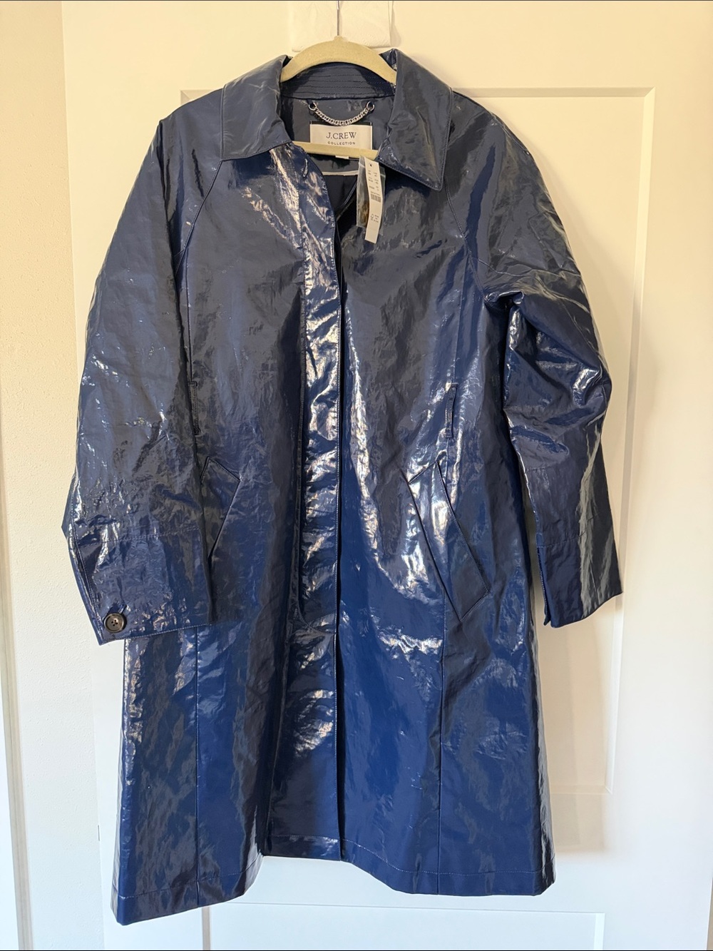 J. Crew Glossy Dark Blue Trench Coat